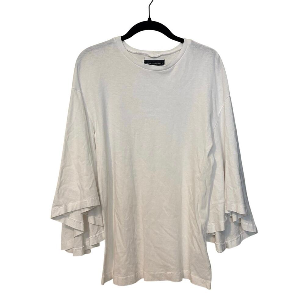 Citizens of Humanity 100% Cotton White Ruffle Flare Sleeve Top Size Medium